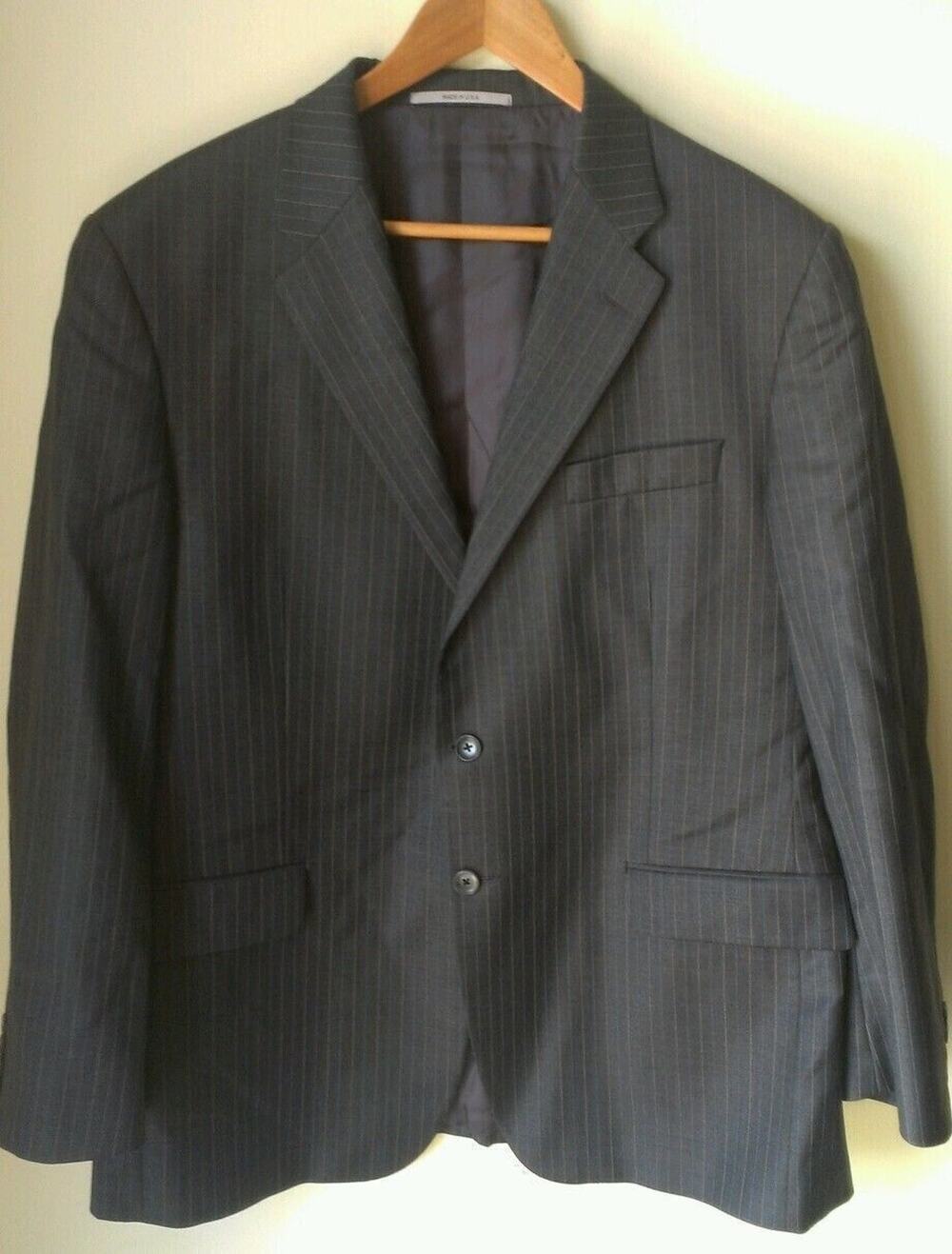 HICKEY FREEMAN "Mechanized" GRAY W BLUE & WHITE SPORTCOAT JACKET BLAZER WOOL 44R